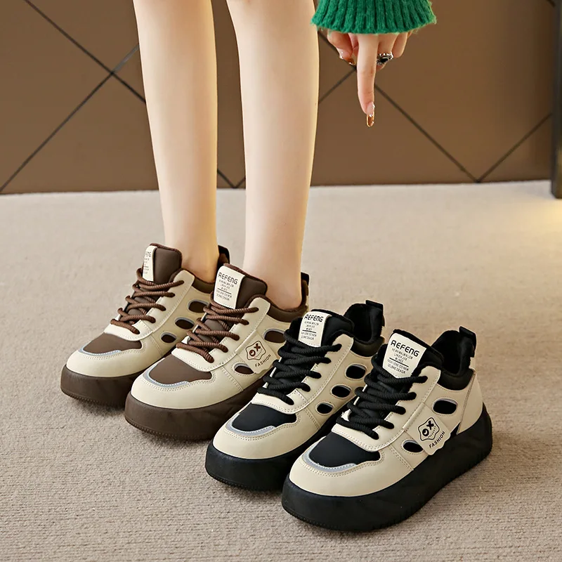 Thickened Warm Cotton Shoes Autumn and Winter Genuine Leather Thick-soled Sports Shoes Women's Casual Shoes Versatile Sneakers