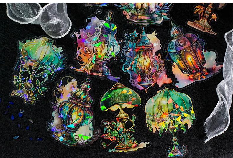 10 pcs Vintage Bronzing laser Stickers pack INS Flowers Butterfly Decorative Scrapbooking material Diy junk journal supplies