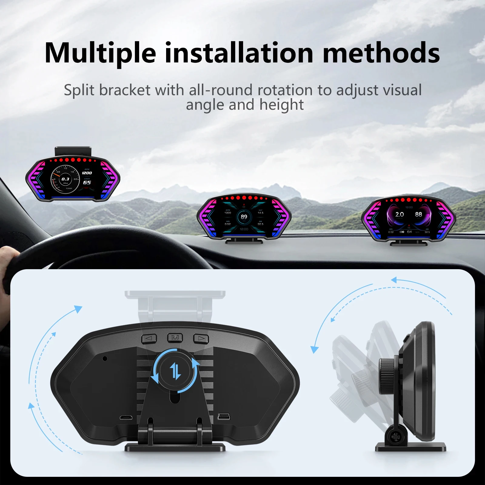 ANCEL P3 HUD  ÷, ڵ ÷, OBD2 + GPS Ʈ ڵ HUD ,  OBD ӵ  溸,   ⸧ µ RPM
