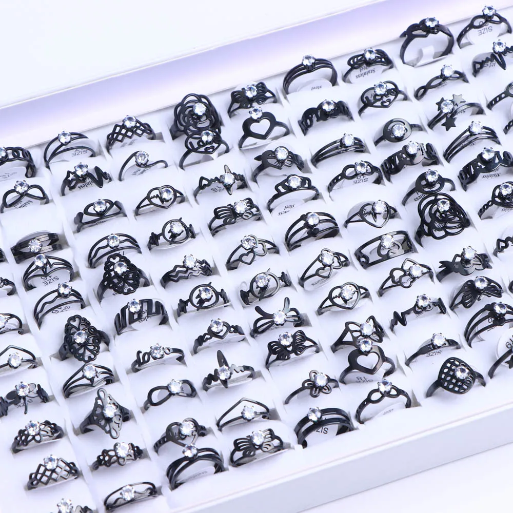 30 teile/los Mode trend ige Edelstahl Zirkon Ringe für Frauen Männer gemischten Stil hohlen Herz Blumen schmuck Party Geschenke – Detail 14