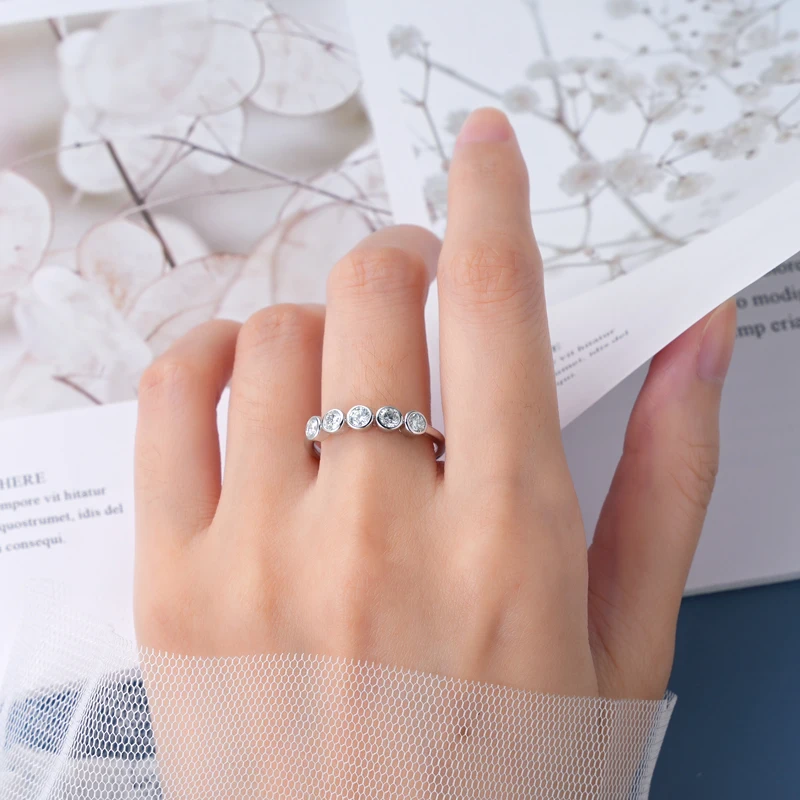 moissanite diamond ring wedding rings wedding ring finger ring silver ring 0.5cttw 3mm Round Five Stones D Moissanite Diamond Rings for Women 925 Sterling Silver Engagement Wedding Jewelry Gift