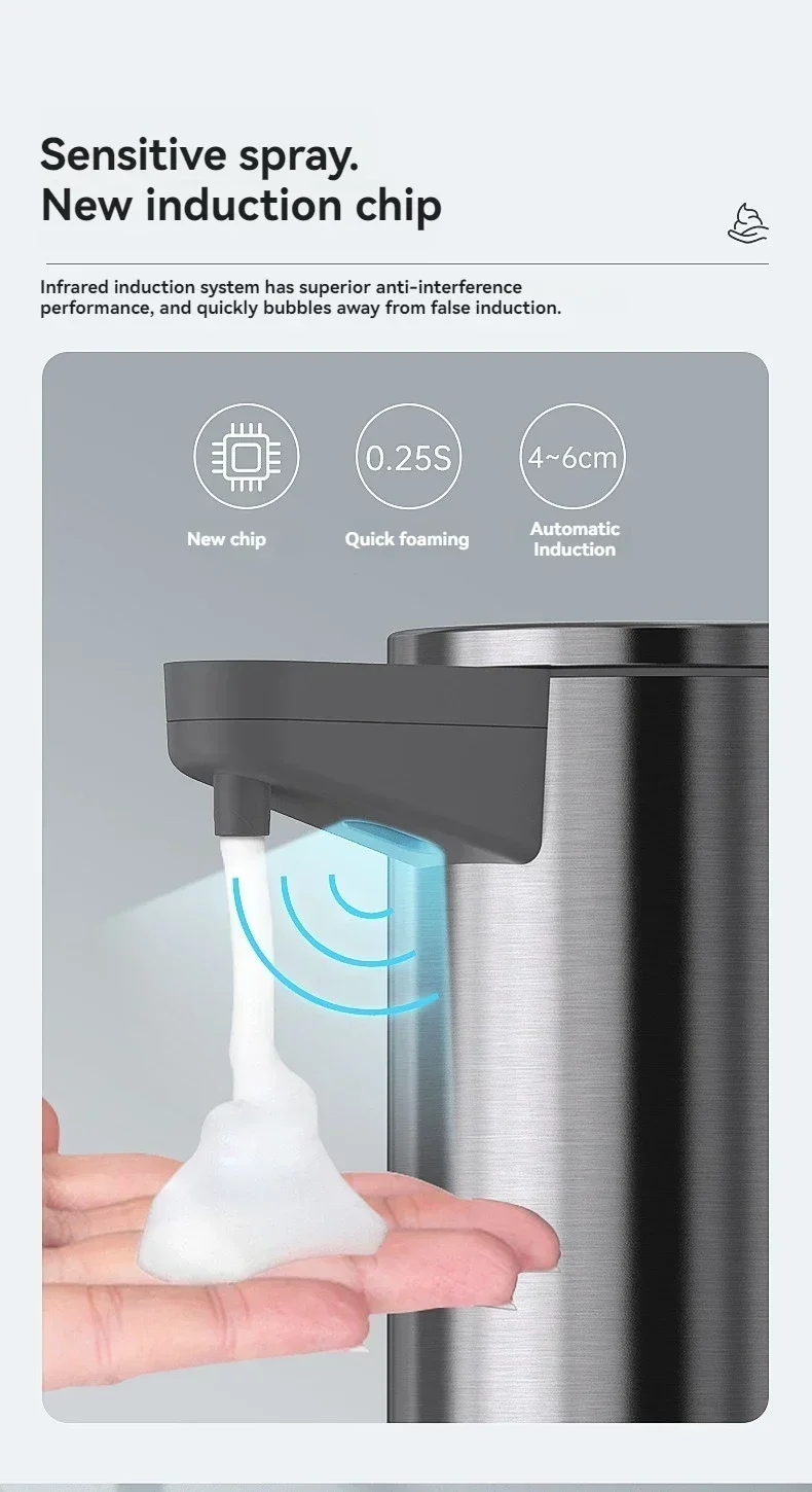 Intelligent automatic sensing stainless steel soap dispenser for washing mobile phones, contactless for home kitchen wall mounte
