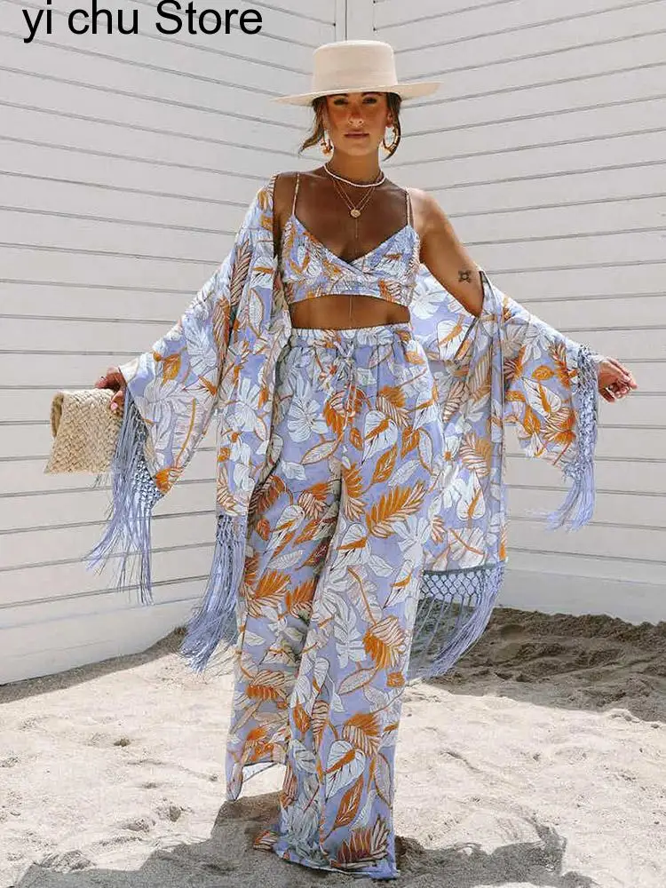 

New Boho Tunic Kimono Bikini Cover-ups Beach Pareo Sexy Fringed Mesh Dress Cardigan Summer Women Beachwear Swim Suit Cover Up