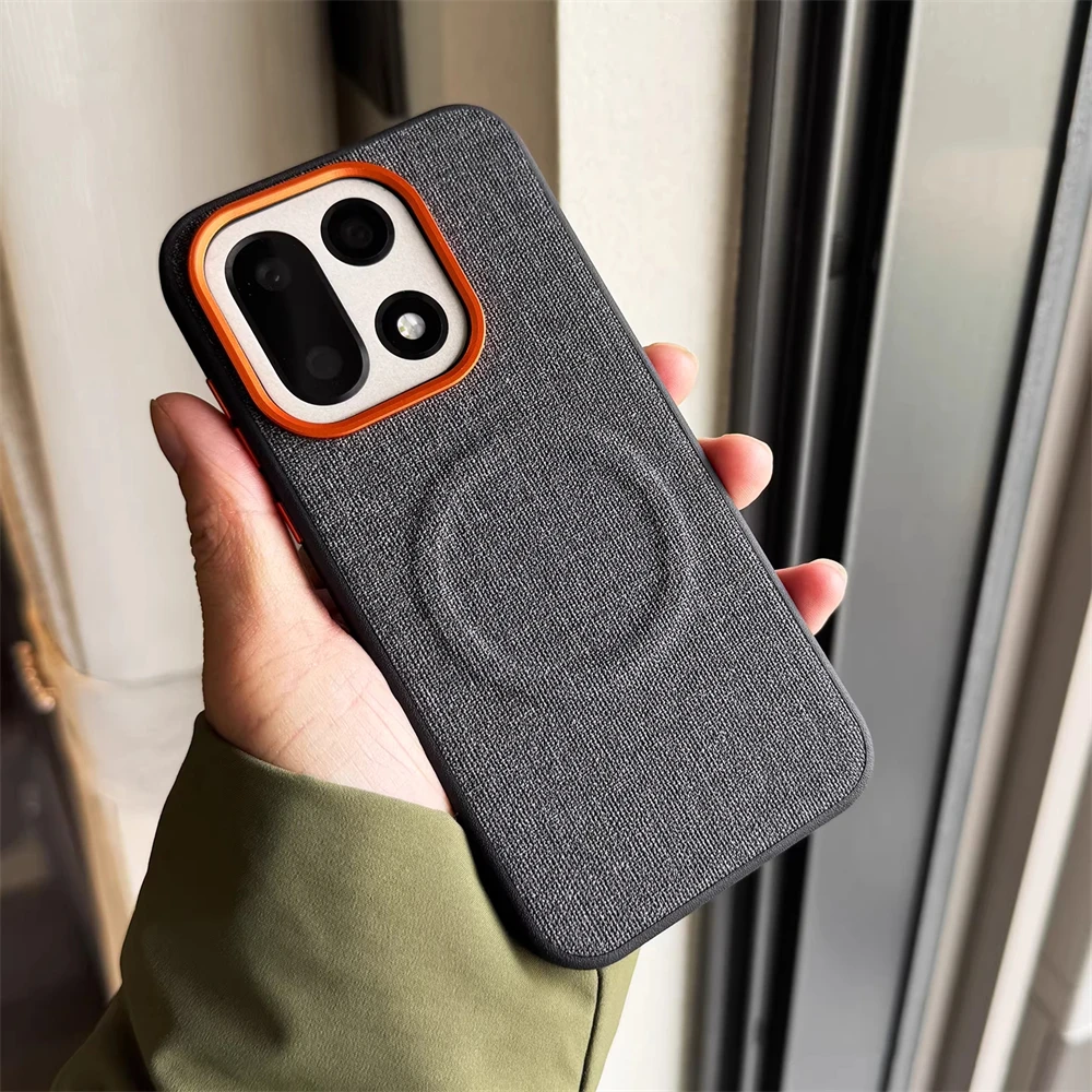 Luxury Magnetic PU Leather Cloth Texture Bumper Case with Wireless Charging and Shockproof Protection