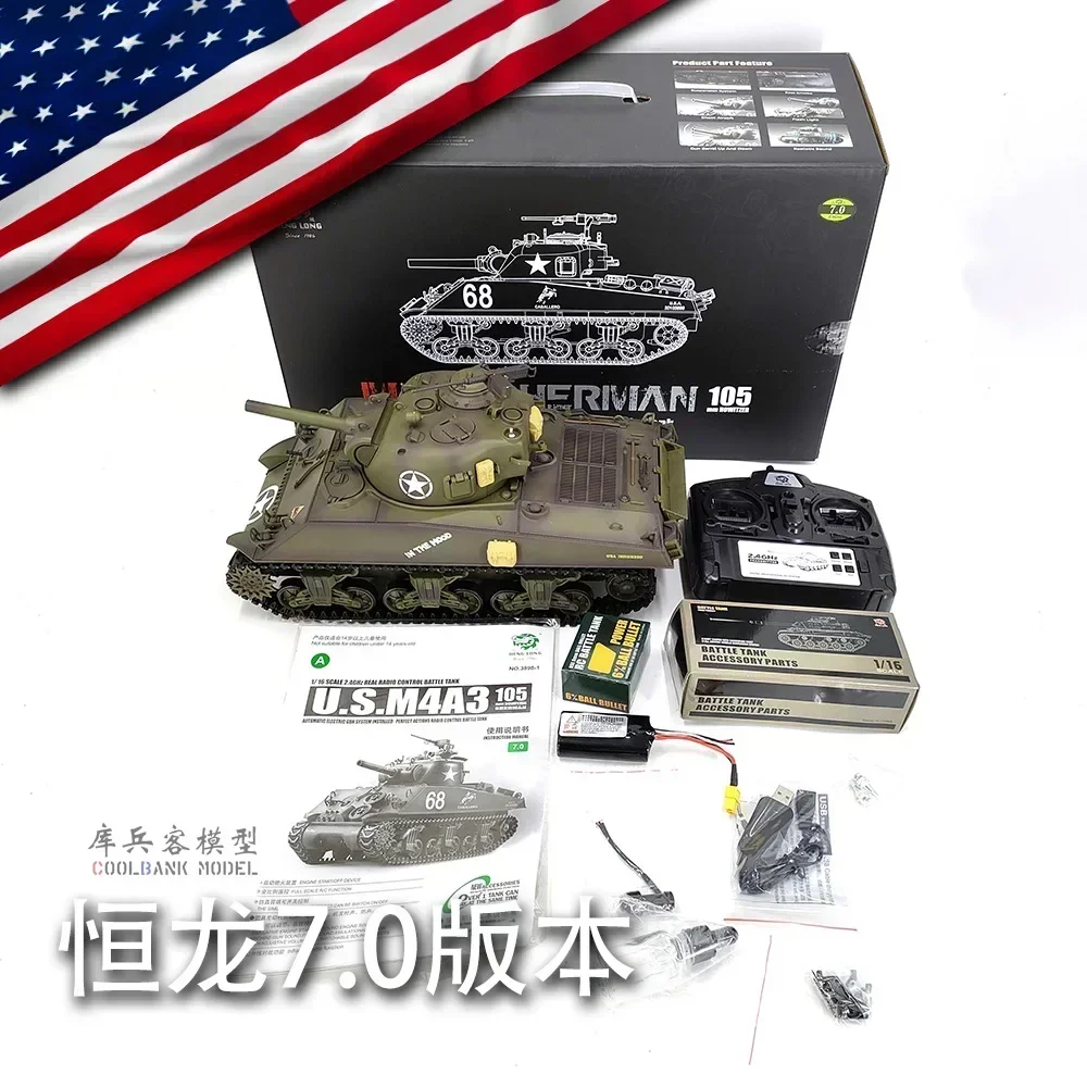 Rc Henglong Large Remote Control Tank M4a3 Sherman Multi Functional Battle Simulation Tank Model Toys Gift For Child New Year 2