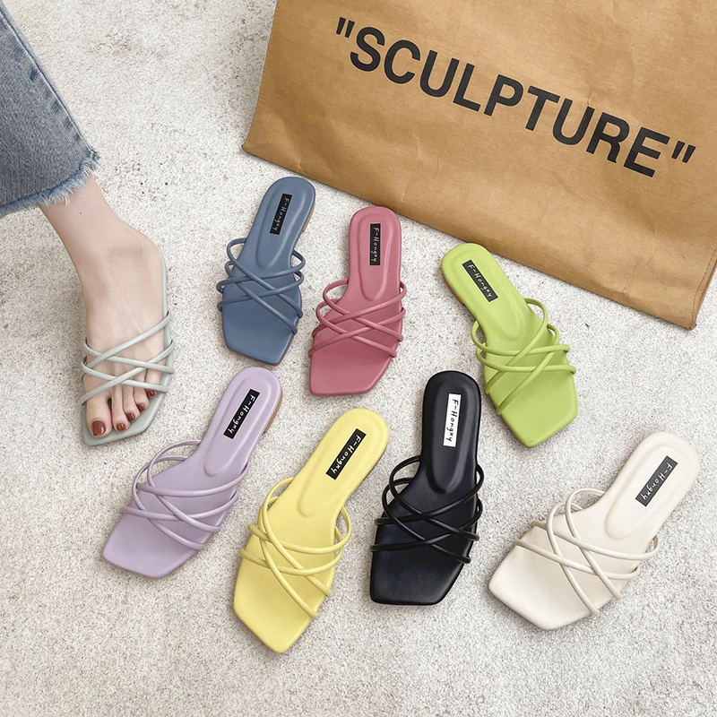 2022 Colorful Slippers Women Summer Beach Flip Flops Fashion Silp-On Flats Sandals For Casual White Blue Pink Shoes Ladies |