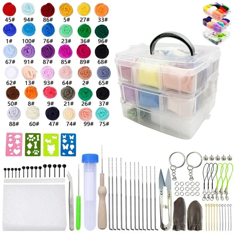 Wool Felting Kit Needle Felt Kit Needle Felting Wool Wool Felt Accessories Needle Felting Kit Wool Roving DIY Craft Wool Fibre Needle Felting Starter Handcraft Kit Fabric Materials Accessories