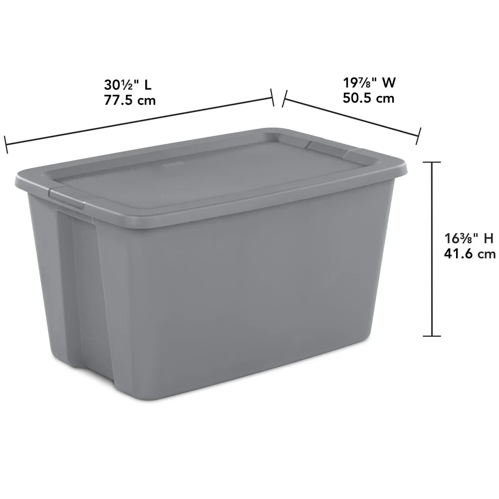 30 Gallon Plastic Storage Box Stackable with Snap-On Lid for Home Organization
