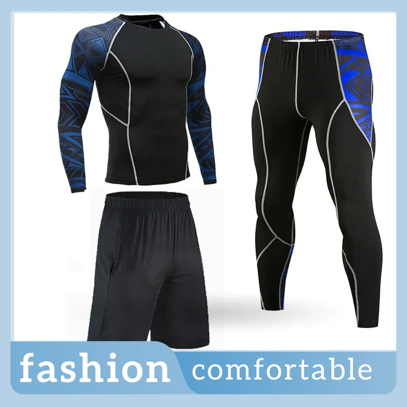 Quick-Drying Sports Suit Men's Tights Long-Sleeved Men's Fitness Quick-Drying Clothes Sportswear Flower Arm Suit High Elasticity