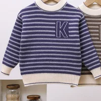 2024 Winter Children's Sweaters Striped Warm Pullover Clothes Kids Boys Long Sleeve Knitted Sweater Baby Thick knitwear 3