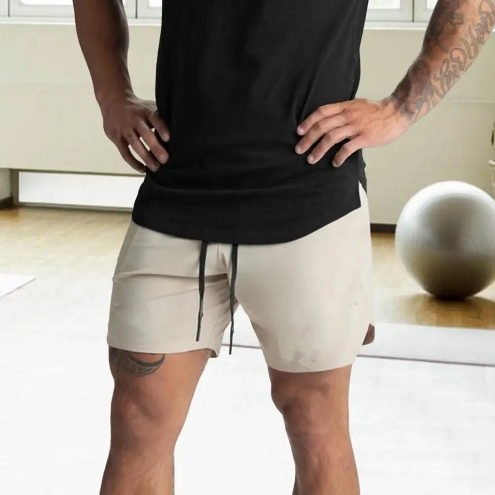 

Men Beach Shorts Elastic Waist Zipper Pockets Drawstring Soft Thin Workout Breathable Solid Color Jogging Sweatpants Men Clothes