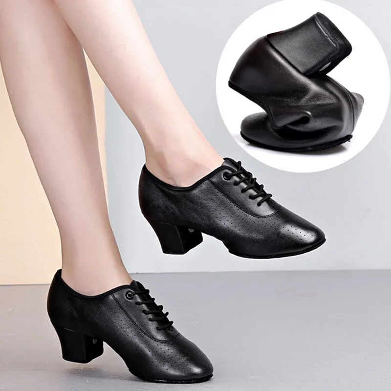 Latin Dance Shoes Soft Cow Leather Shoes Women Modern Shoes Professional Shape Shoes Multicolour Sneakers Square Ballroom Shoe 4