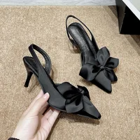 2023 New Solid Color Women's Shoes Pointed Toe Shallow High Heels Women Bow Female Sandals Fashion Mary Jane Shoes Zapatos Mujer 2