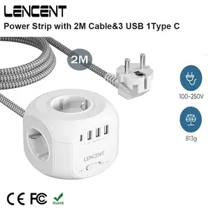 Multiprise sur socle 4 prises avec interrupteur et 2 ports USB 2 m