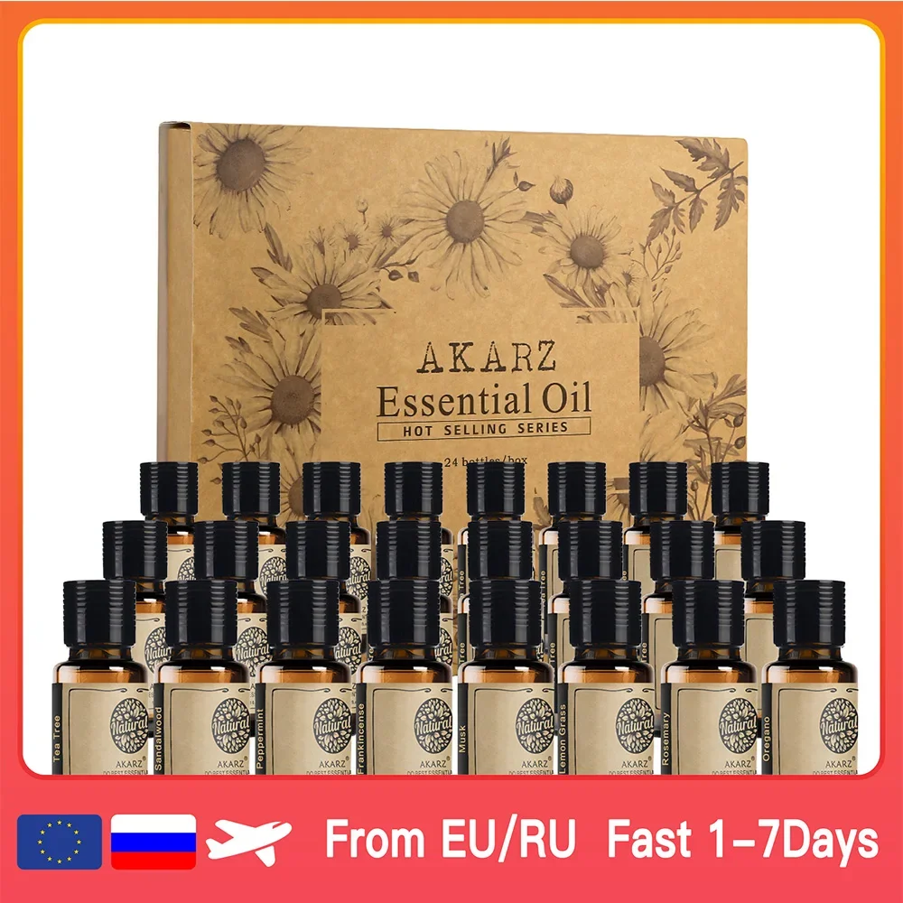 (Spedizione Veloce Da Magazzino Europeo)   Akarz Hots 24 Set Tea Tree, Lavanda, Sandalo, Rosa, Patchouli, Muschio, Ylang, Rosmarino, Neroli, Peonia, V