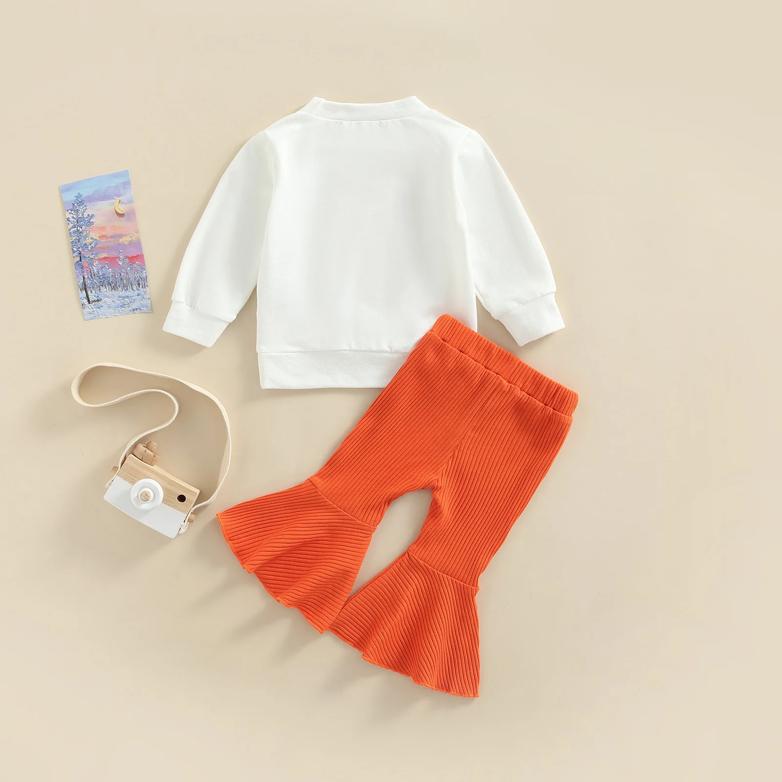 Citgeett Autumn Halloween Toddler Baby Girls Pants Set Letters Long Sleeve Sweater Tops + High Waist Flared Trousers Clothes