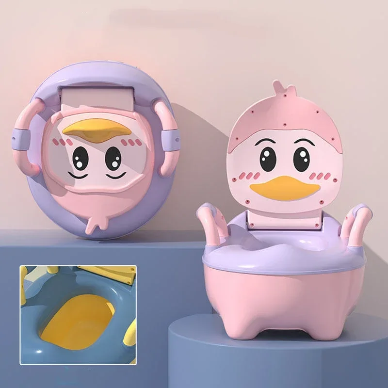 2024 Children's Potty Training Seat Household Duck Design Portable Squatting Clamshell Armrest Small Bucket Urinal for Children