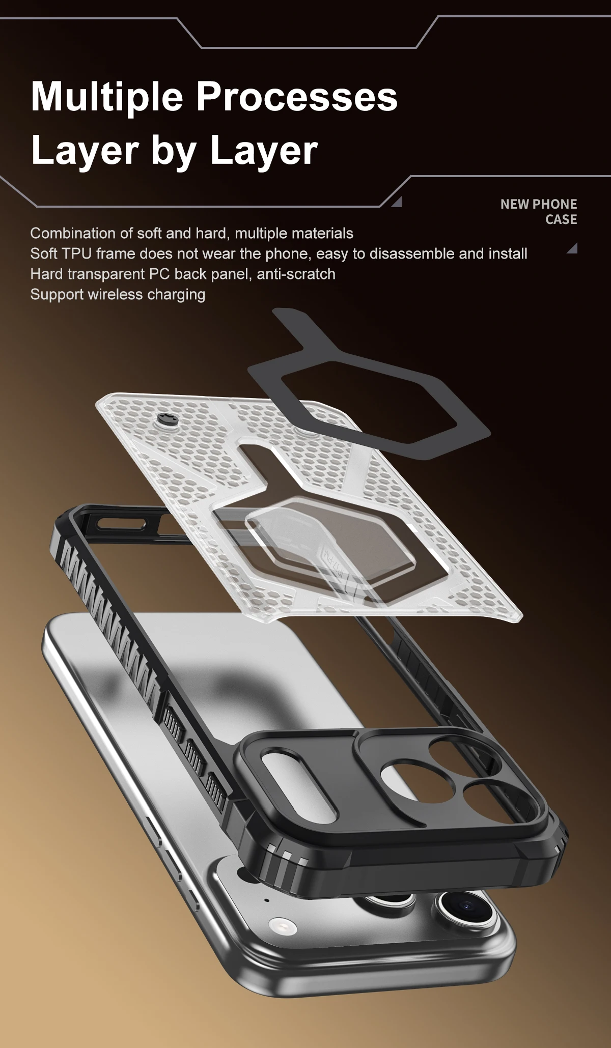 Heavy Duty Anti-Slip Transparent Magnetic Phone Case with Wireless Charging Support