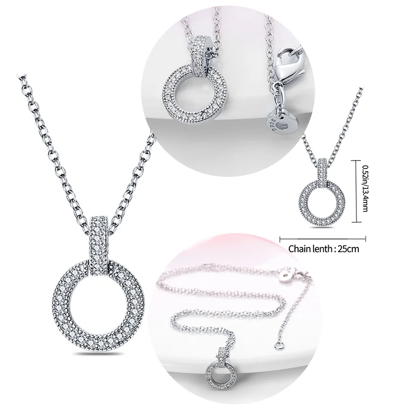 Necklace For Women Silver Color S925 Rose Gold Dazzling Heart Peal Pendant Necklace Blue Crystal Colar De P&eacute;rolas Bes