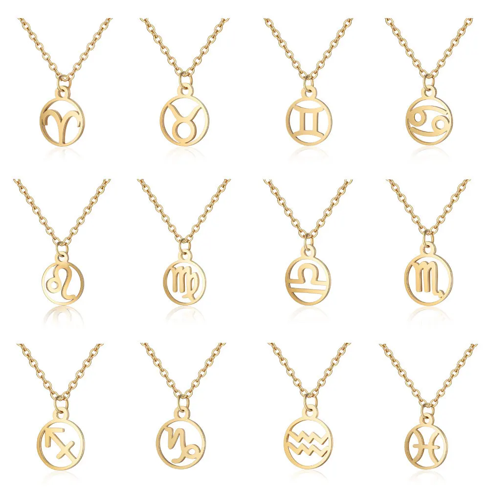 

All 12 Zodiac Sign Star Constellation Necklace Aries Taurus Gemini Cancer Leo Virgo Libra Symbol Stainless Steel Talisman Amulet