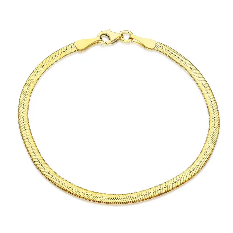 

18k Solid Yellow Gold 2.6mm Herringbone Minimalist Flat Chain herringbone Bracelet
