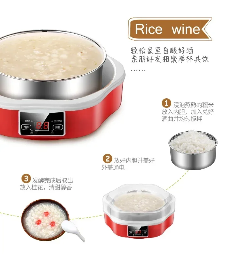 Description Picture 5 of itemAutomatic Yogurt Machine With Glass Cups Stainless Steel Liner Natto Rice Wine Maker Wth Digital Panel DIY Yogurt Tools EU