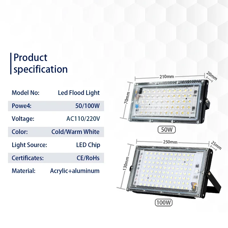 LED Flood Light 4pcs/lot 100W IP65 Waterproof 50W 110V 220V Spotlight Outdoor Floodlight Led Street Lamp for Garden Garage Yard