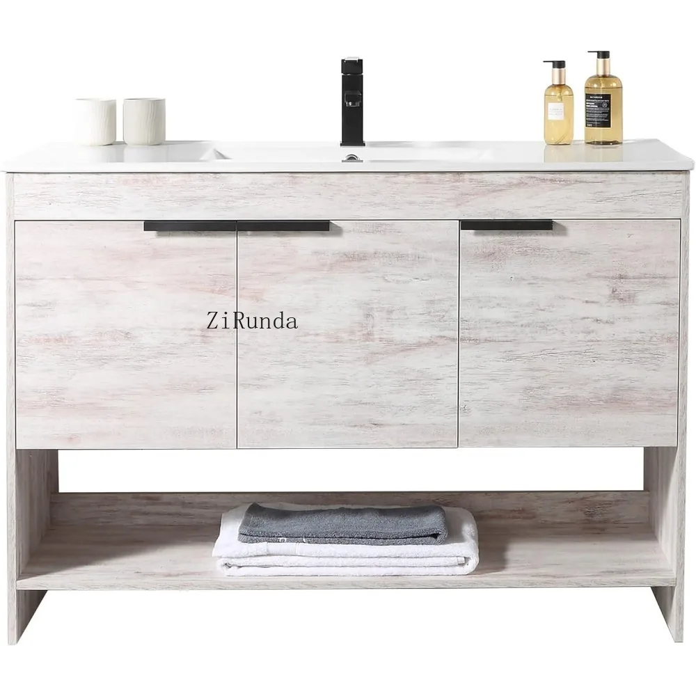 Bathroom vanity with integrated ceramic sink, bathroom vanity with sink and modern pear design top d