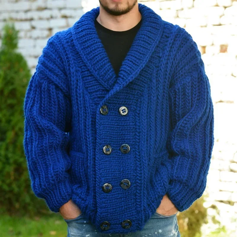New Men's Jackets Cardigan Knitted Coats Autumn/Winter Thickened Double-breasted Sweater Chunky Loose Knit Tops