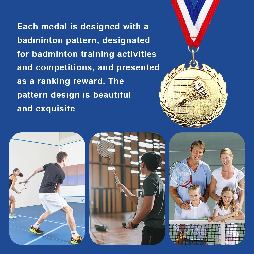 5cm Badminton Medal Gold/Silver/Bronze Medal with Neck Ribbon Metal Winner Medals Badminton Award Medals for Party Activities
