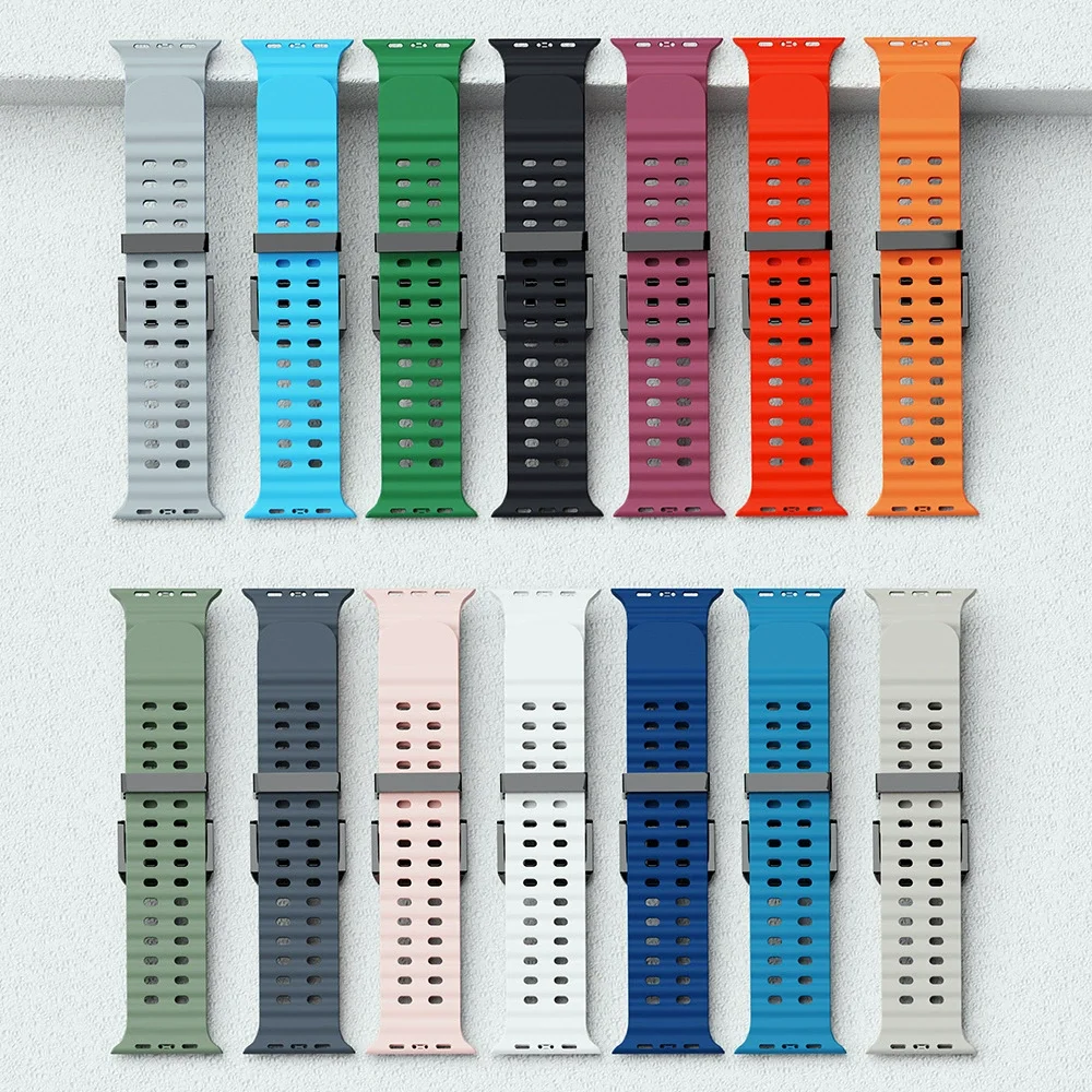 Ocean Silicone & Metal Buckle Adjustable Watch Strap Bracelet