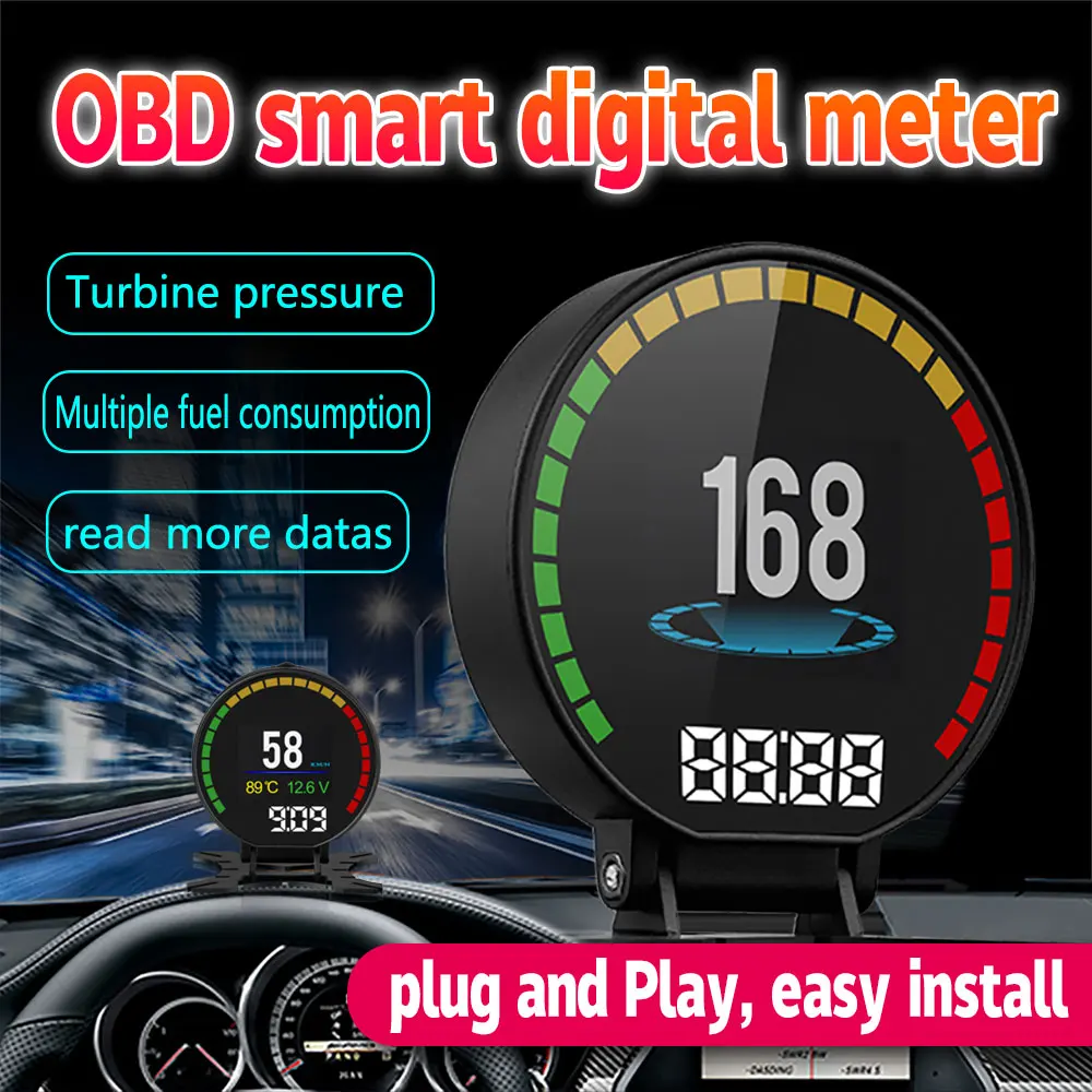 Universal Car Speedometer P15 Car OBD2 Head-Up Display 2.2 Inch HD Windshield Head-Up Overspeed Warning Oil Gauge Code Reader