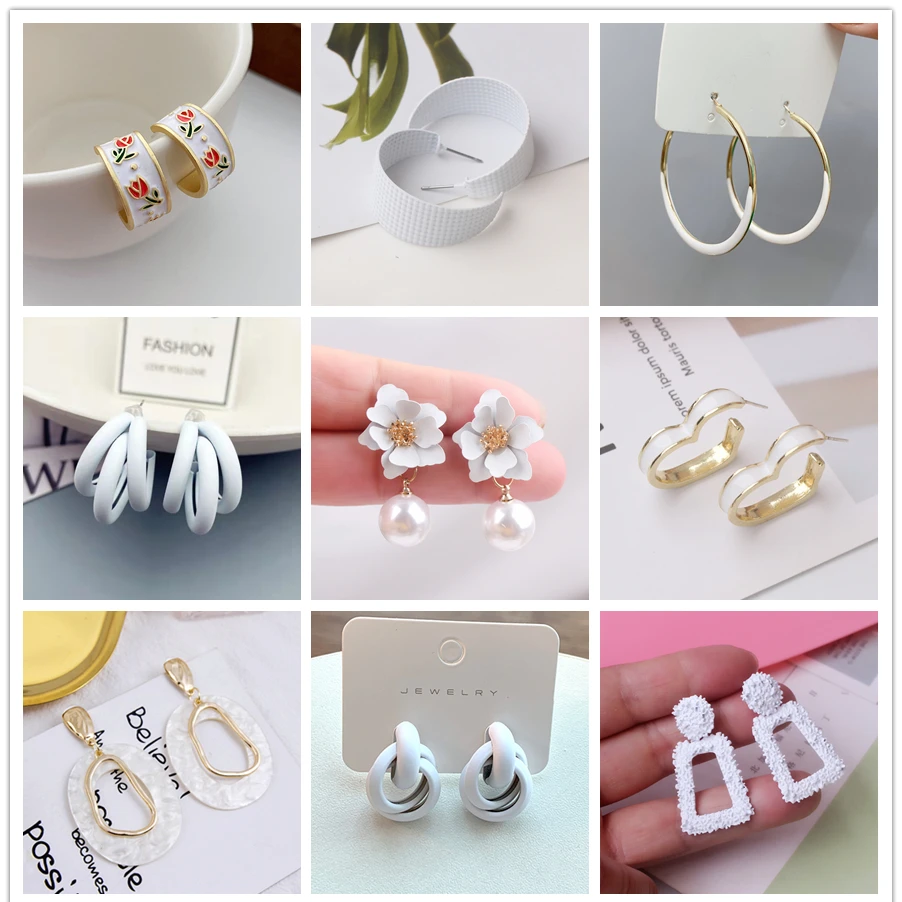 Dangle Earrings Sweet Daisy Enamel Dangle Earrings for Women Heart Flower Knot Leaf Metal Korean Orecchino Romantic Wedding Jewelry