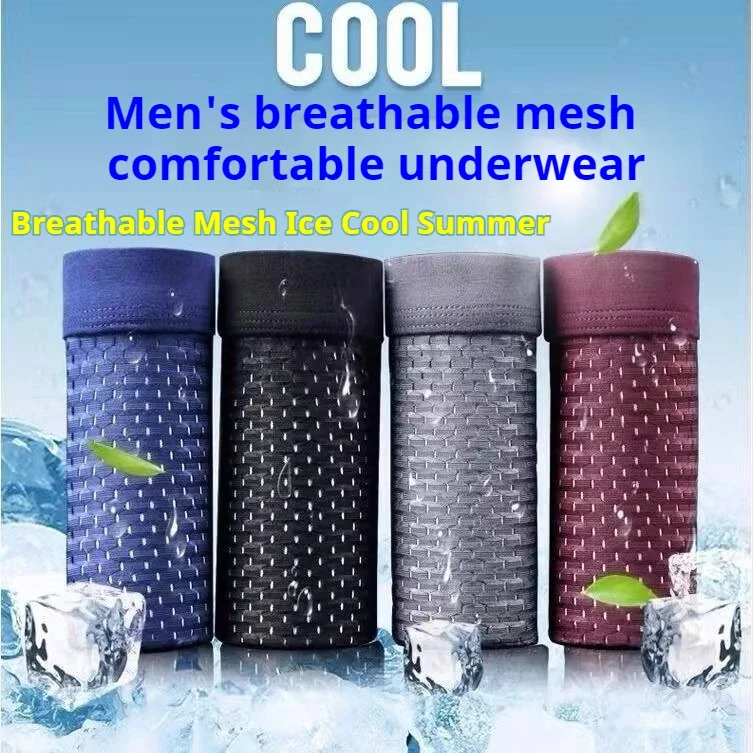 Description Picture 3 of item4pcs/lot Men's Underwear Men Boxer Shorts Ice Silk Mesh Boxershorts Plus Size Panties Summer Sexy Breathable Underpants 40-100KG