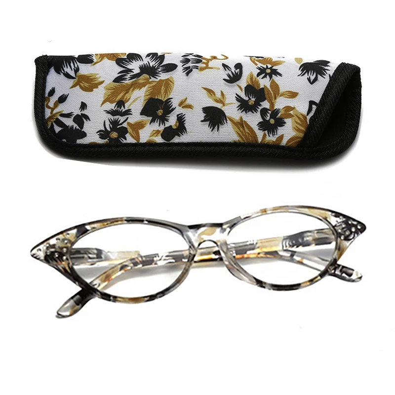 Fashion Cat Eye Leesbril Met Pouch Vrouwen Vintage Crystal Brillen