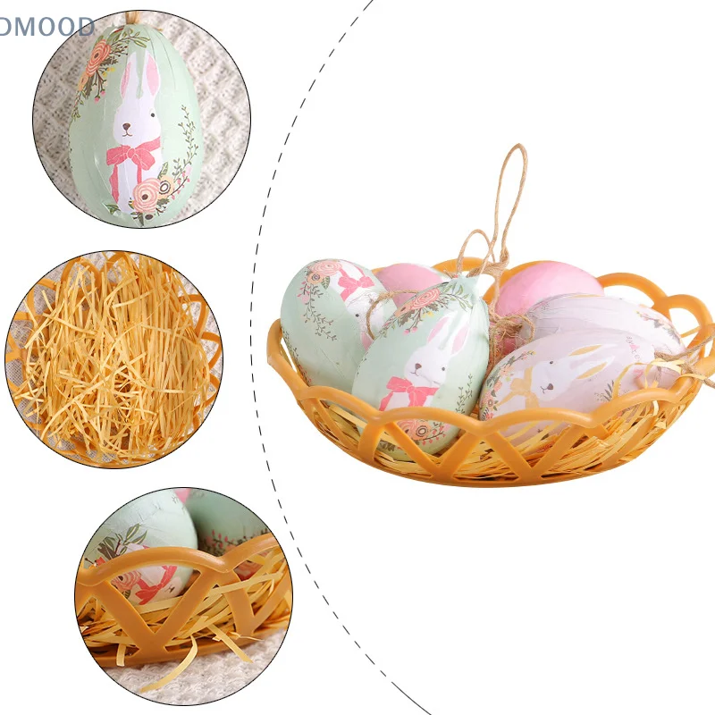 바구니가 달린 거품 부활절 계란 세트, 정원 둥지용, 가짜 계란, DIY 공예, 어린이 선물, 가정 부활절 파티 장식