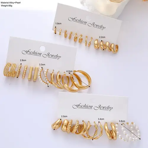 Fashion Geometric Hoop Earrings Set for Women Vintage Bohemian Pearl Gold Color Round Earring Punk Daily Wear Jewelry Gifts 2025 - Image 6
