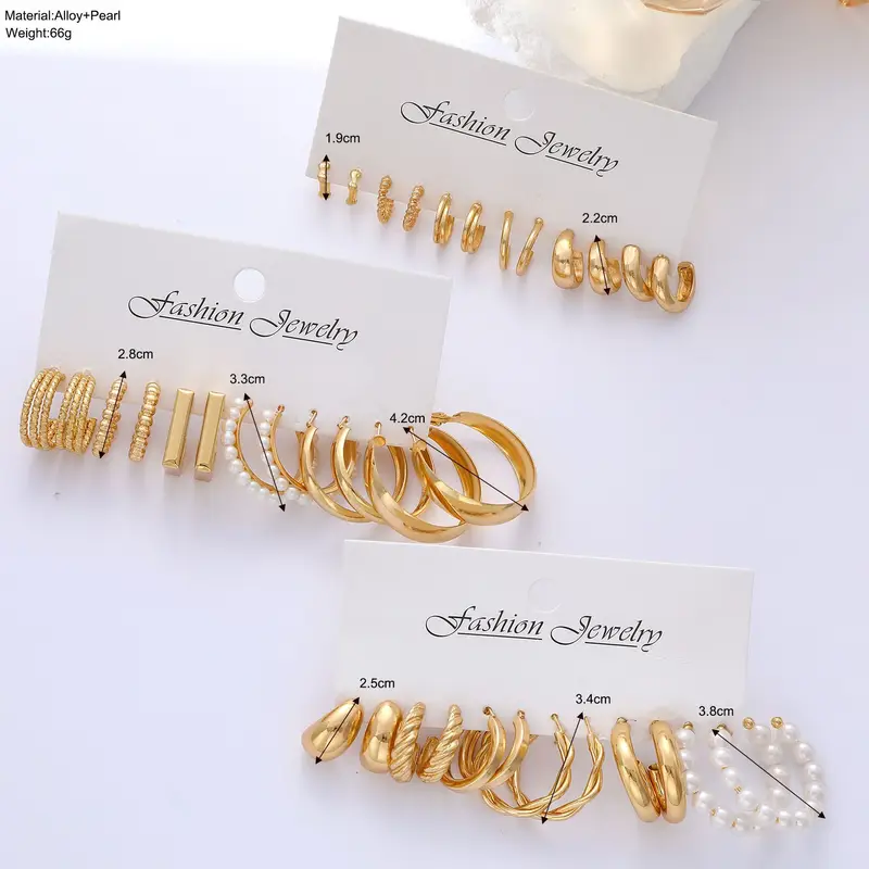 Fashion Geometric Hoop Earrings Set for Women Vintage Bohemian Pearl Gold Color Round Earring Punk Daily Wear Jewelry Gifts 2025 - Image 6