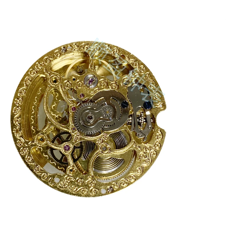 

China Machinery Movement Shanghai Mouvement Accessories with Special Three Needle Hollow Gold Movement Watch