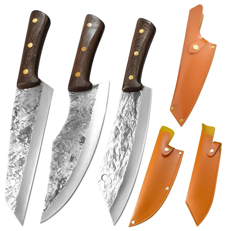 Meat Cleaver Forged Stainless Steel Butcher Knife Outdoor Hunting Camping Meat Cutting BBQ Tools