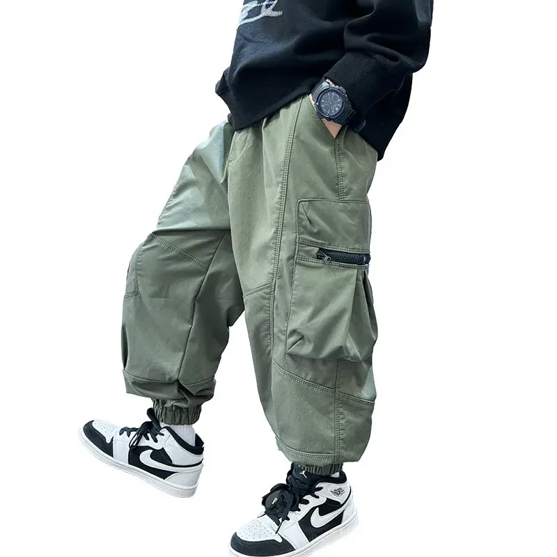 

New Spring Autumn Boys Loose Trousers Young Children's Cargo Pants Kids Active Trousers For Teenage Clothes Sweatpants 5-14Years