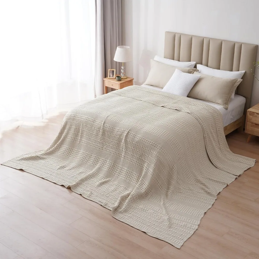 100% pure cotton waffle weave oversized lightweight bed blanket 10'x10' sofa beautiful oversized washed cotton soft blanket