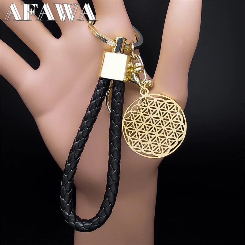 Sacred Geometry Buddhist Flower of Life Stainless Steel Keyring Holder for Women/Men Seed Of Life Keychain Jewelry fleur de vie