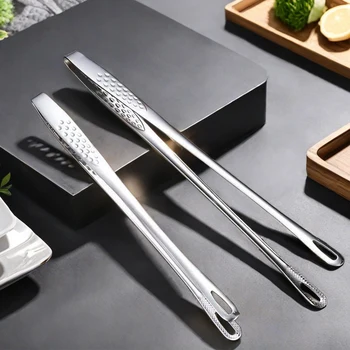 WORTHBUY 304 Stainless Steel Food Tongs Long Handle Non-Slip Barbecue Tongs Steak Tongs Kitchen Gadgets Accessories Cooking Tool