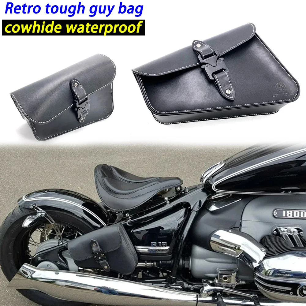 

Motorcycle side bag Frame bag Cow leather Retro tough guy bag cowhide waterproof For BMW R18 1800cc 2020+