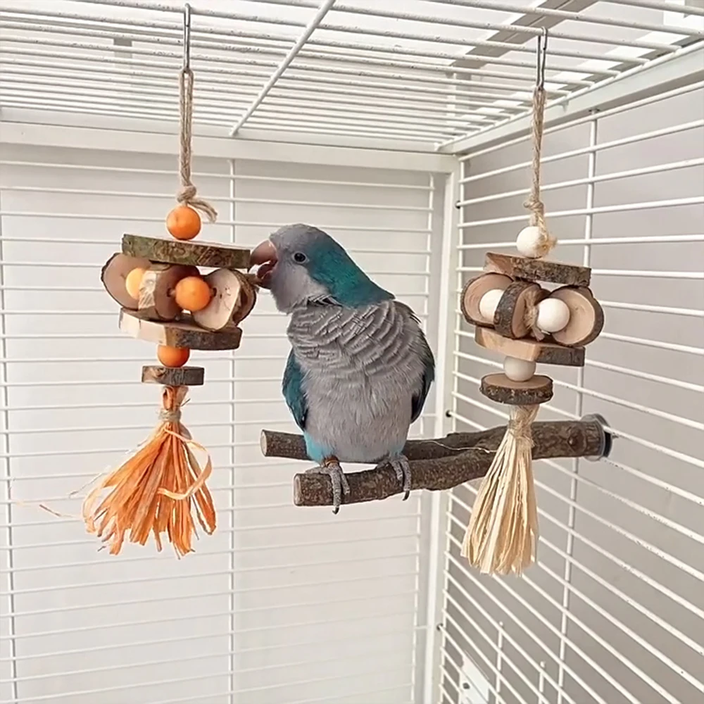 1 pc Wood Bird Chewing Toys Parrot Shredder Bite Hanging Toy Swing Toys for Pet Bird Cockatiel Budgies Lovebird Cage Supplies 4