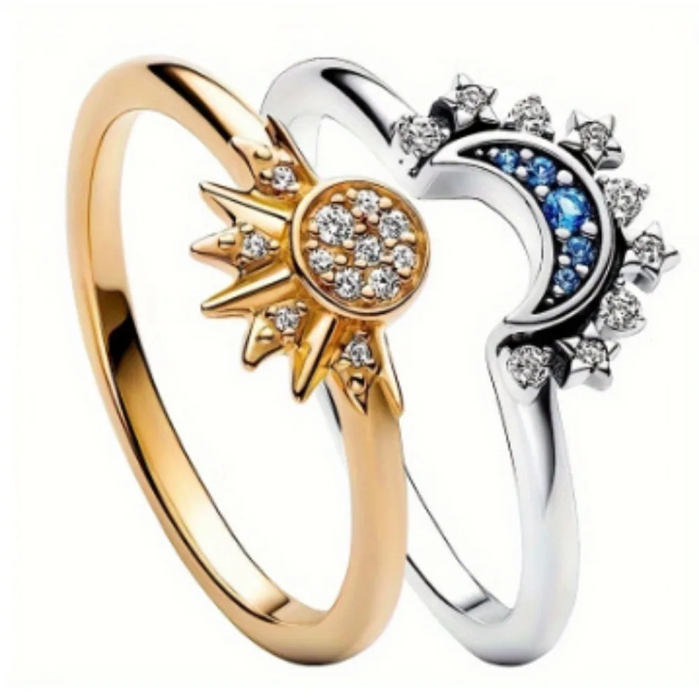 thumbnail image 1 of Juego de anillos de compromiso de sol y luna de circonita cúbica, 1 of 4