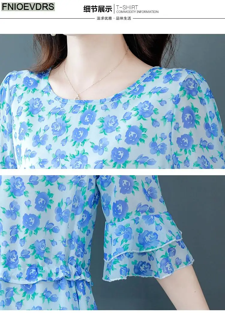 S-4XL Loose Clothes 2023 Women Summer Short Sleeve Elegant Ruffles Shirts Casual Chiffon Floral Tunic Peplum Tops And Blouses