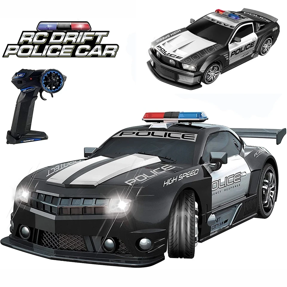 1/12 RC 경찰차, 2.4GHz 초고속 리모컨 자동차 장난감, 조명 포함, 내구성 체이스 드리프트 차량, 남아용 어린이 장난감