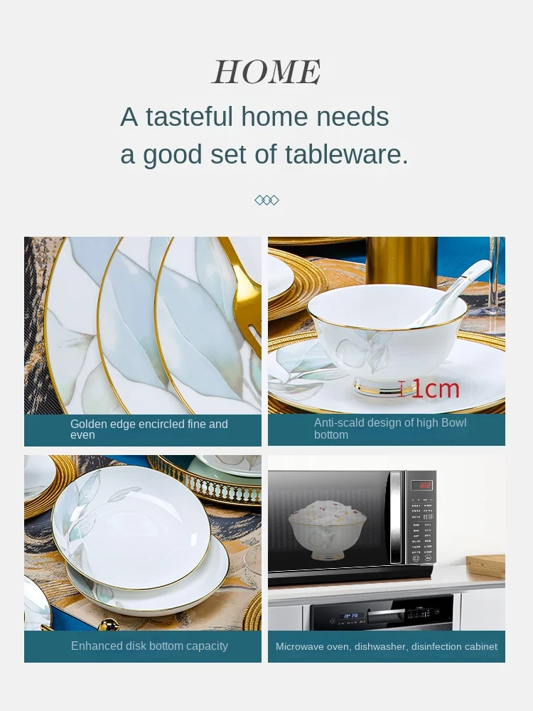 Dish Set Household Luxury Bone China Tableware Jingdezhen Bowl Plate Combination Relocation Bowl Chopsticks Plate Ceramic